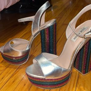 Silver strap rhinestone platform